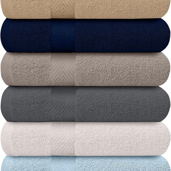 6-Pack Luxurious 100% Cotton Bath Towels - Lightweight & Absorbent 27"x54" - Picture 1 of 7
